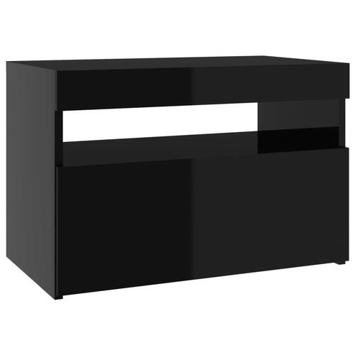 Sengeskabe m. LED-lys 2 stk. 60x35x40 cm sort højglans