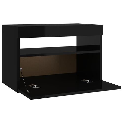 Sengeskabe m. LED-lys 2 stk. 60x35x40 cm sort højglans