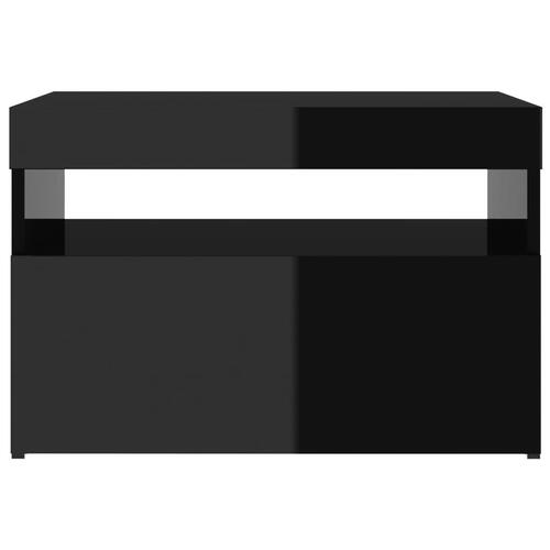 Sengeskabe m. LED-lys 2 stk. 60x35x40 cm sort højglans
