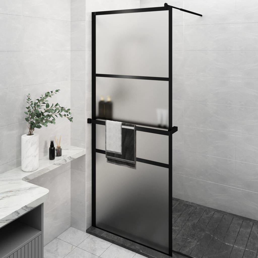 Brusevæg med hylde 80x195 cm sikkerhedsglas og aluminium sort