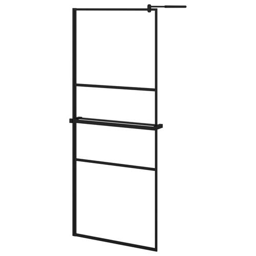 Brusevæg med hylde 80x195 cm sikkerhedsglas og aluminium sort