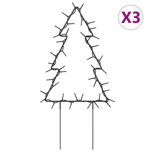 Juledekoration med jordspyd - juletræsform, 3 stk., 50 LED, 30 cm