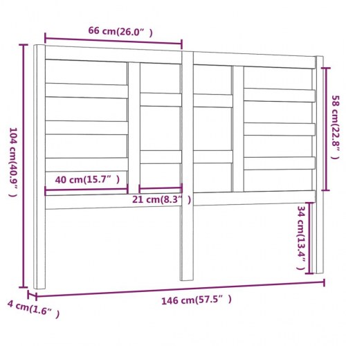 Sengegavl 146 x 4 x 104 cm i massivt fyrretræ - sort