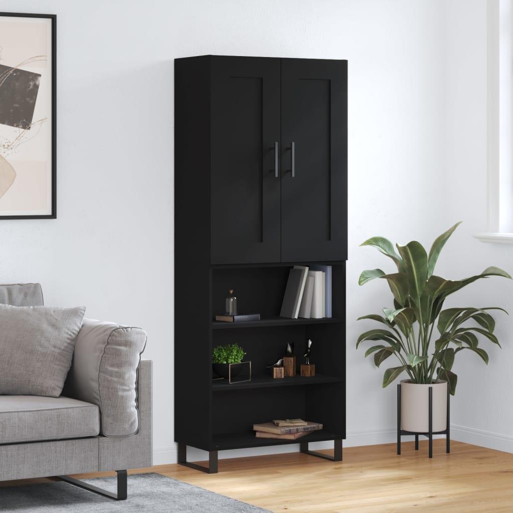 Højskab 69,5x34x180 cm konstrueret træ sort