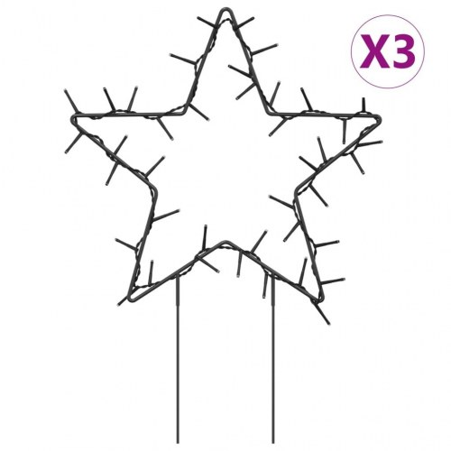 Julestjerner med jordspyd - 3 stk., 50 LED, 29 cm, varm hvid