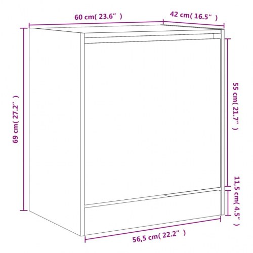 Skoreol med 3 vippeskuffer 60 x 42 x 69 cm - sort