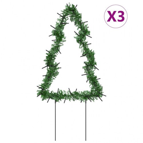 Juledekoration med jordspyd - juletræsform, 3 stk., 50 LED, 30 cm, varm hvid