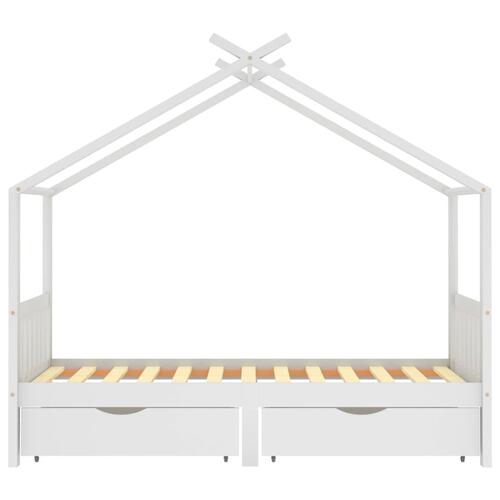 Sengeramme til børn 90x200 cm med skuffer massivt fyrretræ hvid