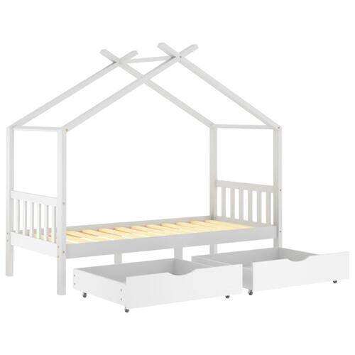 Sengeramme til børn 90x200 cm med skuffer massivt fyrretræ hvid