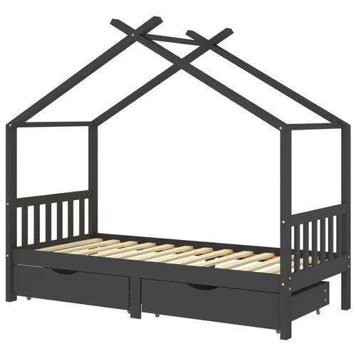 Sengestel til børn + skuffer 90x200 cm massiv fyrretræ mørkegrå