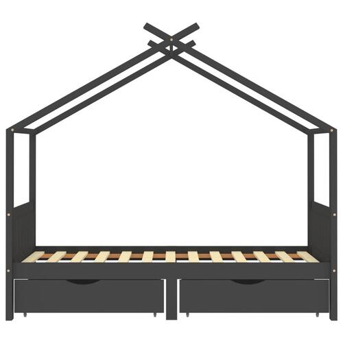 Sengestel til børn + skuffer 90x200 cm massiv fyrretræ mørkegrå