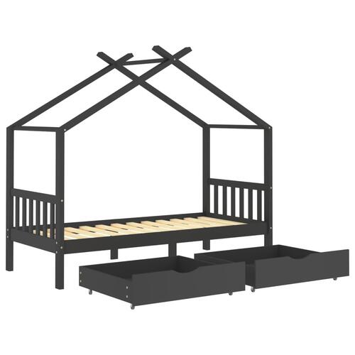Sengestel til børn + skuffer 90x200 cm massiv fyrretræ mørkegrå