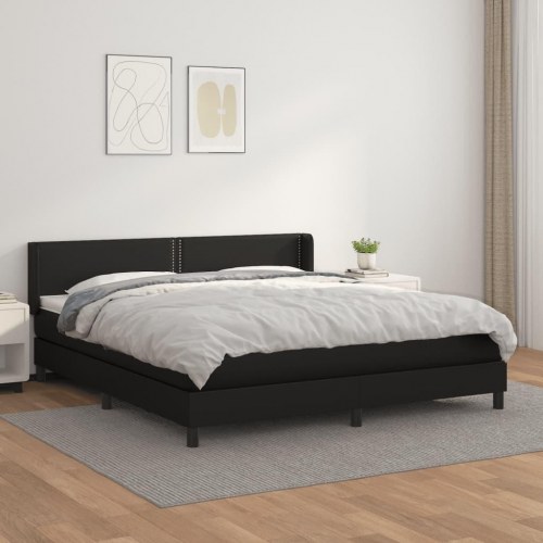 Kontinentalseng med madras 180 × 200 cm - kunstlæder, sort