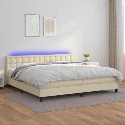 Kontinentalseng med LED-lys 200x200 cm kunstlæder cremefarvet