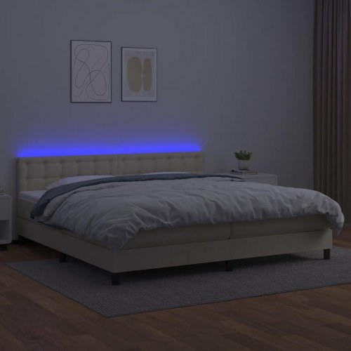Kontinentalseng med LED-lys 200x200 cm kunstlæder cremefarvet