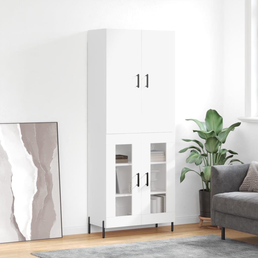 Højskab 69,5X34X180 Cm Konstrueret Træ Etræsfarve - Hvid / 2 glaslåger