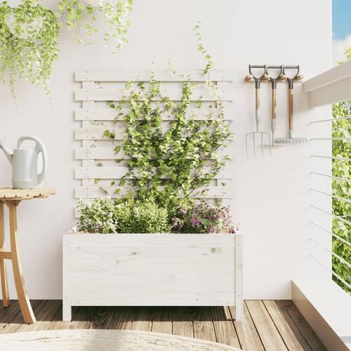 Plantekasse med stativ 79x39,5x114 cm massivt fyrretræ hvid