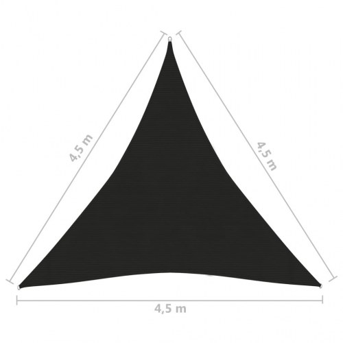 Solsejl trekant 4,5 × 4,5 × 4,5 m - HDPE 160 g/m², sort