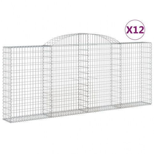 Buede gabionkurve - 12 stk., 300×30×120/140 cm, galvaniseret jern