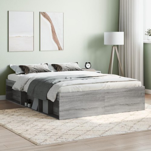 Sengeramme 135 x 190 cm - grå sonoma-eg med opbevaring