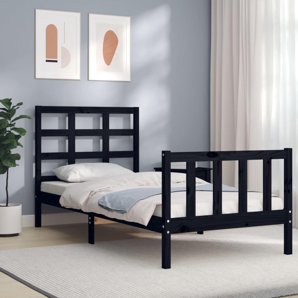 Sengeramme Med Sengegavl Small Single Massivt Træ - Sort / 75 x 190 cm