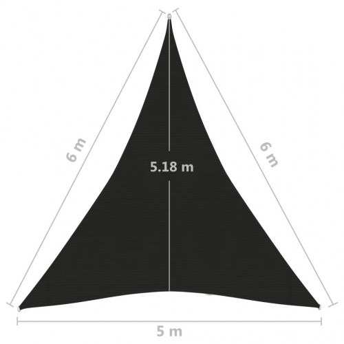 Solsejl trekant 5 × 6 × 6 m - HDPE 160 g/m², sort