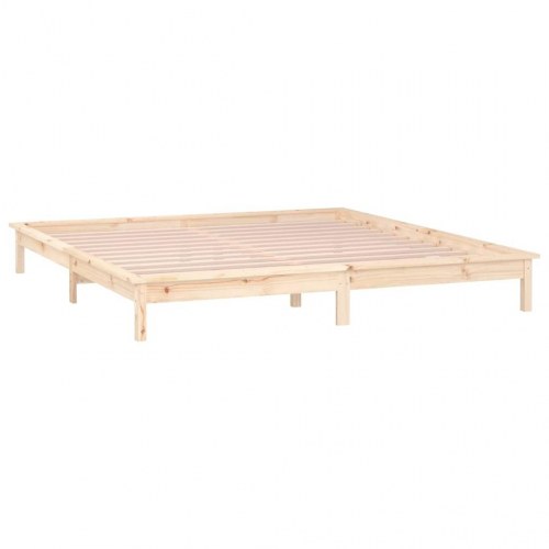 Sengeramme med LED-lys 200×200 cm - massivt fyrretræ