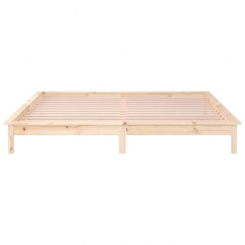 Sengeramme med LED-lys 200×200 cm - massivt fyrretræ