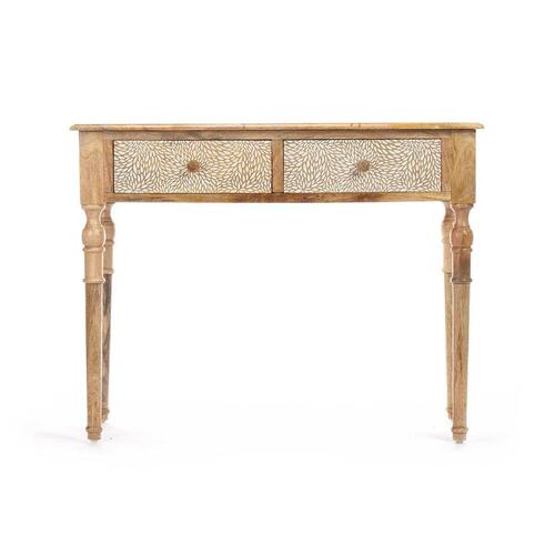 Entrebord med 2 skuffer - hvid/brun, mangotræ, 98 × 77 × 42 cm