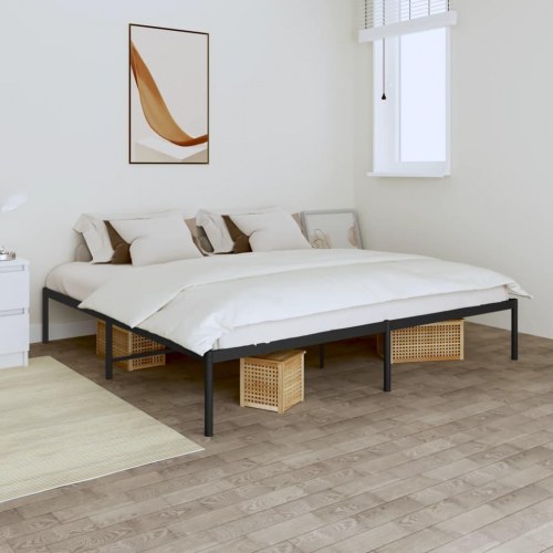 Sengeramme i metal 200 x 200 cm - sort, med lamelbund