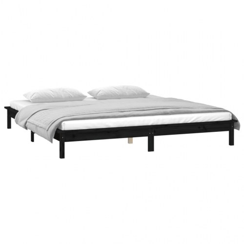 Sengeramme i massivt fyrretræ med LED-lys - 200 x 200 cm, sort