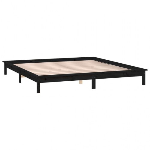 Sengeramme i massivt fyrretræ med LED-lys - 200 x 200 cm, sort