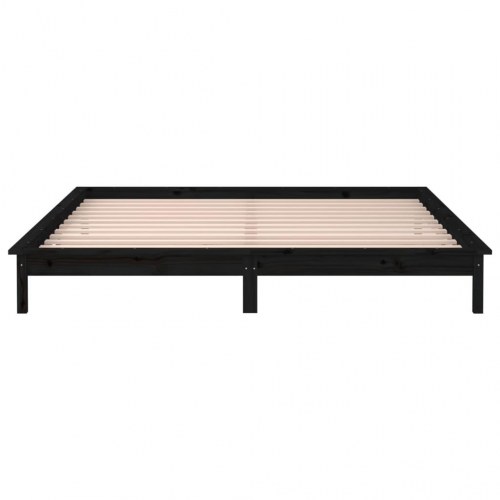 Sengeramme i massivt fyrretræ med LED-lys - 200 x 200 cm, sort