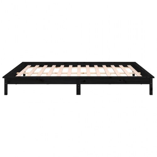 Sengeramme i massivt fyrretræ med LED-lys - 200 x 200 cm, sort