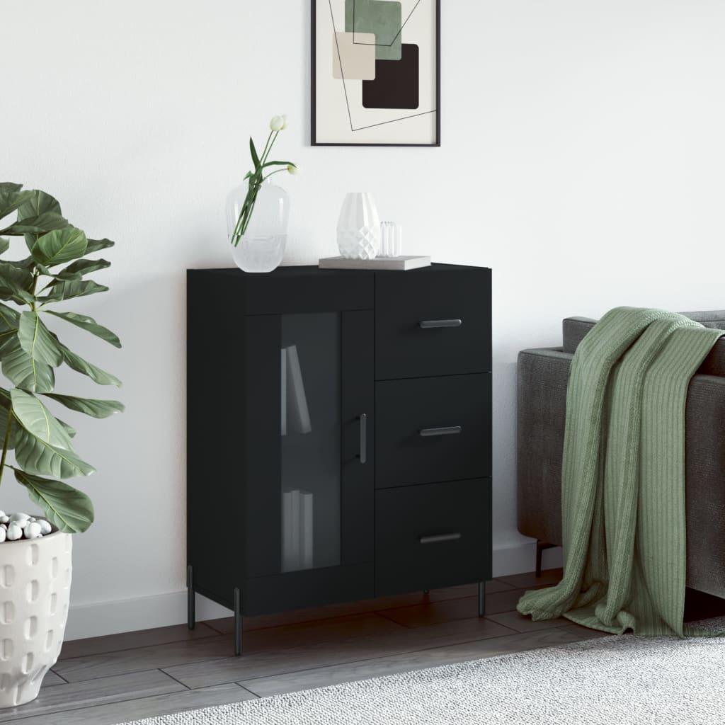 Skænk 69,5×34×90 cm i konstrueret træ - sort med glaslåge