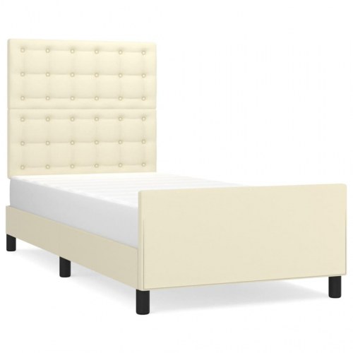 Sengeramme med sengegavl 100 x 200 cm - cremefarvet kunstlæder