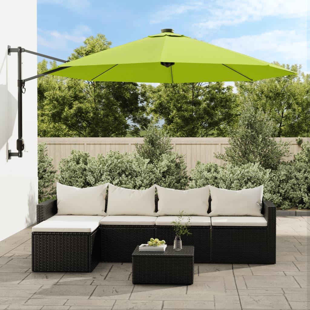 Væghængt parasol med LED-lys 290 cm æblegrøn