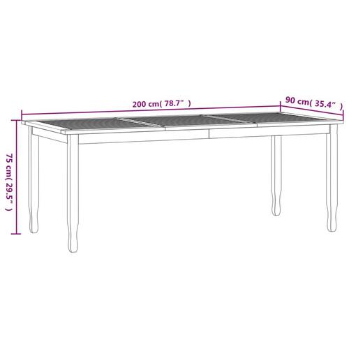 Havebord 200x90x75 cm massivt teaktræ