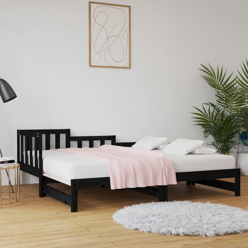 Daybed med udtræk 2x(90x190) cm massivt fyrretræ sort billede