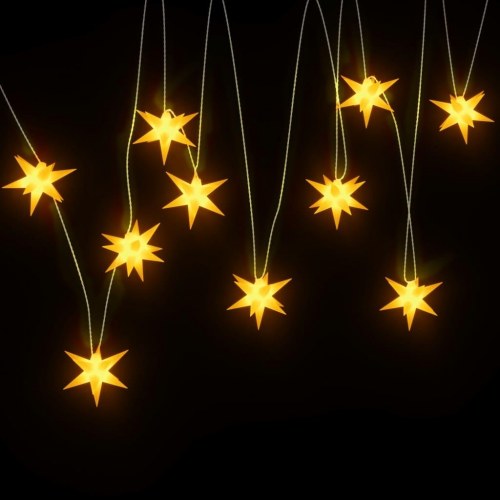 Juledekoration med 10 LED-stjerner 10 cm - gul, varm hvid