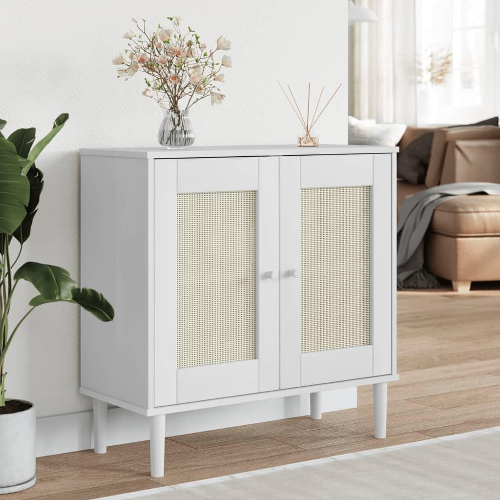 Skænk SENJA 80x35x80 cm rattan-look massivt fyrretræ hvid