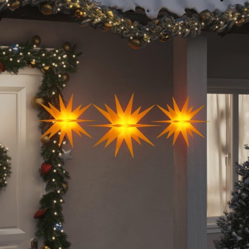 Juledekoration med LED-lys - 3 stk. foldbare stjerner, gul