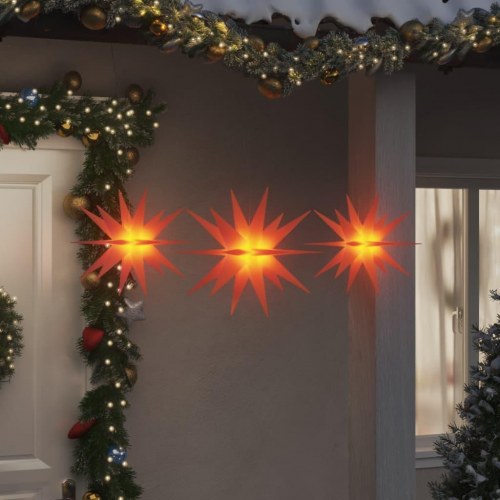 Juledekoration med LED-lys - 3 stk. foldbar rød