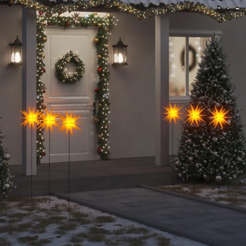 Juledekoration med LED-lys og jordspyd - 3 stk., foldbar gul, 35 cm