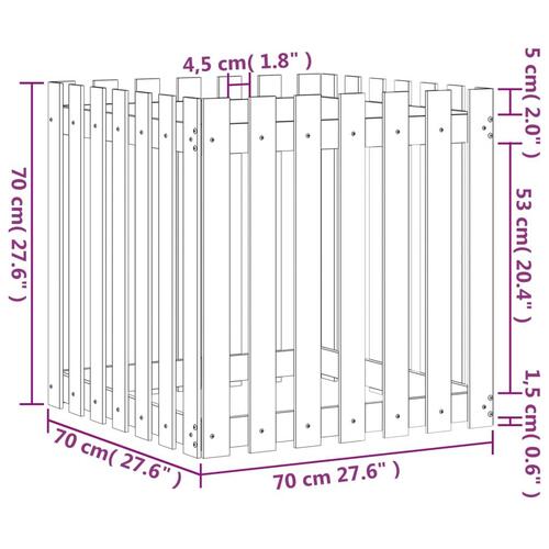 Plantekasse med stakitdesign 70x70x70 cm massivt douglasfyr