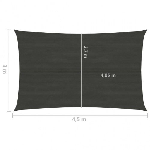 Solsejl 3 × 4,5 m i HDPE - antracitgrå, rektangulært