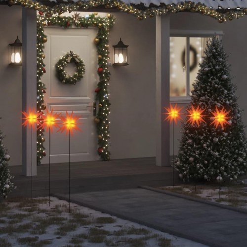 Juledekoration med LED-lys og jordspyd - 3 stk. foldbare røde stjerner, 35 cm