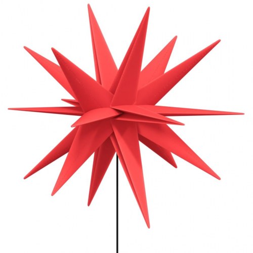 Juledekoration med LED-lys og jordspyd - 3 stk. foldbare røde stjerner, 35 cm