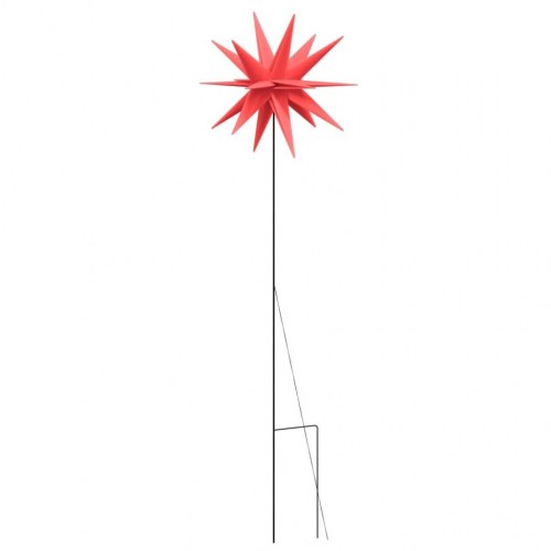 Juledekoration med LED-lys og jordspyd - 3 stk. foldbare røde stjerner, 35 cm