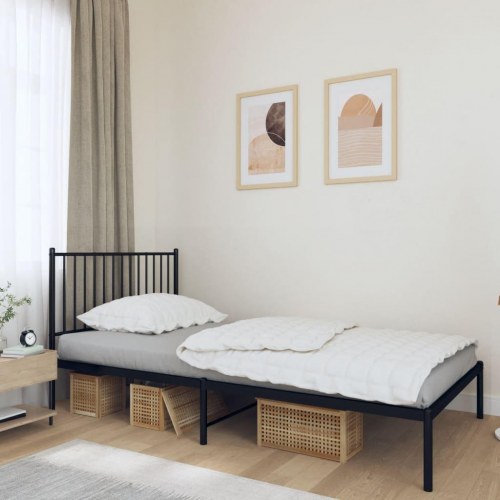 Sengeramme med sengegavl 100×200 cm - metal, sort